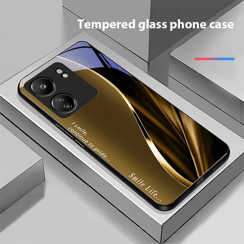 New Soft Brown Red For Xiaomi Redmi 13C Note13 12 Pro Plus 5G Note 9 13T Pro POCO X6 F5 F6 Black Tempered Glass Phone Case