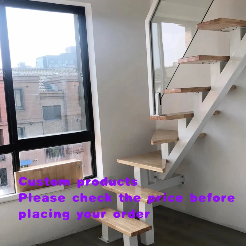 custom.Modern Iron Straight Staircase Single Central Beam with Tempered Glass Railing Indoor Floating Stair System Prefab