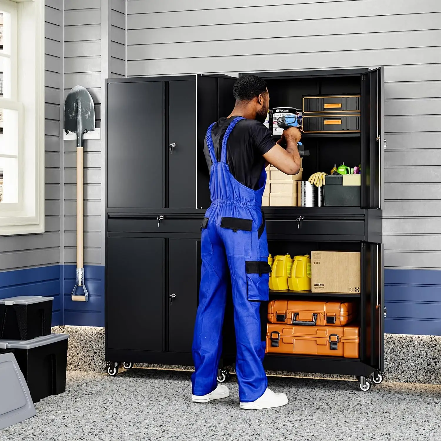 Yizosh Metal Garage Storage Cabinet with Locking Doors and Adjustable Shelves, 73