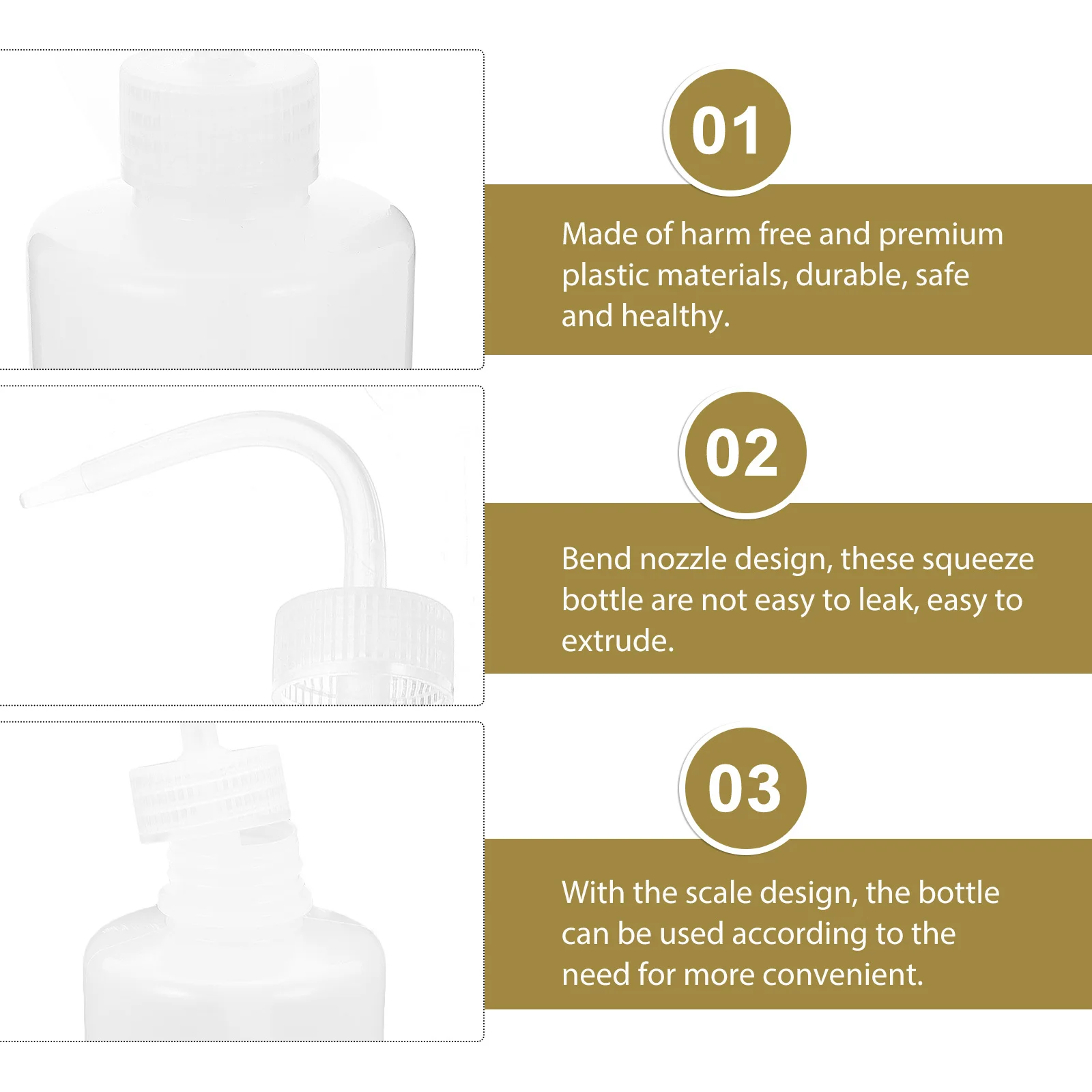 3 قطع من زجاجات الضغط البلاستيكية المقاومة للتسرب، تصميم منحني سهل الضغط، زجاجة غسيل فارغة، تنظيف دقيق للوشم