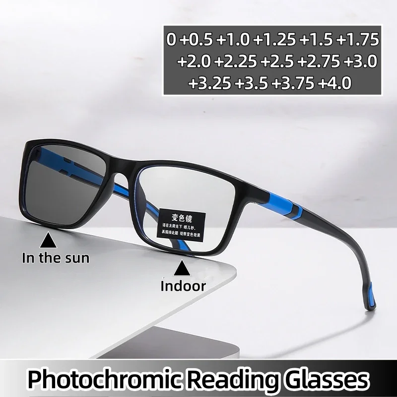 Fashion Sports Photochromic Presbyopia Eyeglasses New Reading Glasses for Women TR90 Frame Color Changing Sunglasses 0 To +4.0