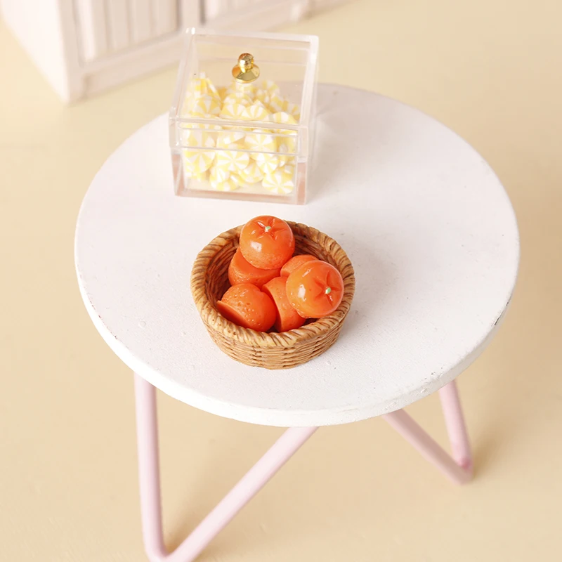 7Pcs/set 1:12 Dollhouse Miniature Simulation Fruits Tangerine Basket Set Mini Foods Orange Fruit Basket Model Kitchen Decor Toys