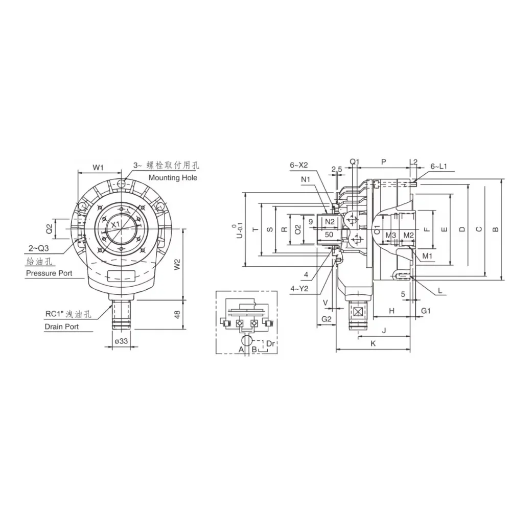 SHORT TYPE ROTATING HYDRAULIC CYLINDER WITH THROUGH-HOLE AND SAFETY DEVI