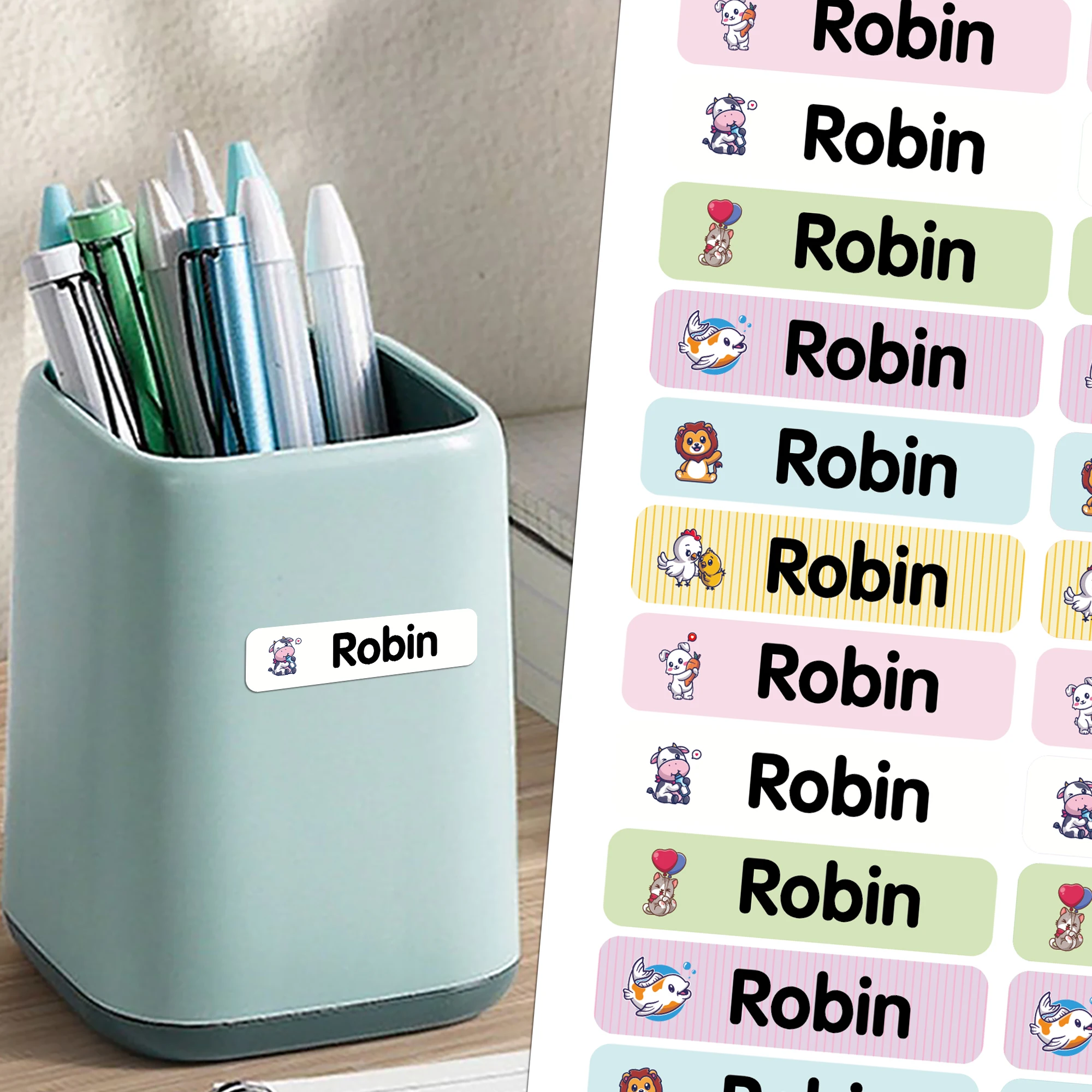 42/84/126/168pcs animals Tag Textbook Tag Custom Label Cup Stickers For School Lunch Boxes & Office Supplies, Water Bottle