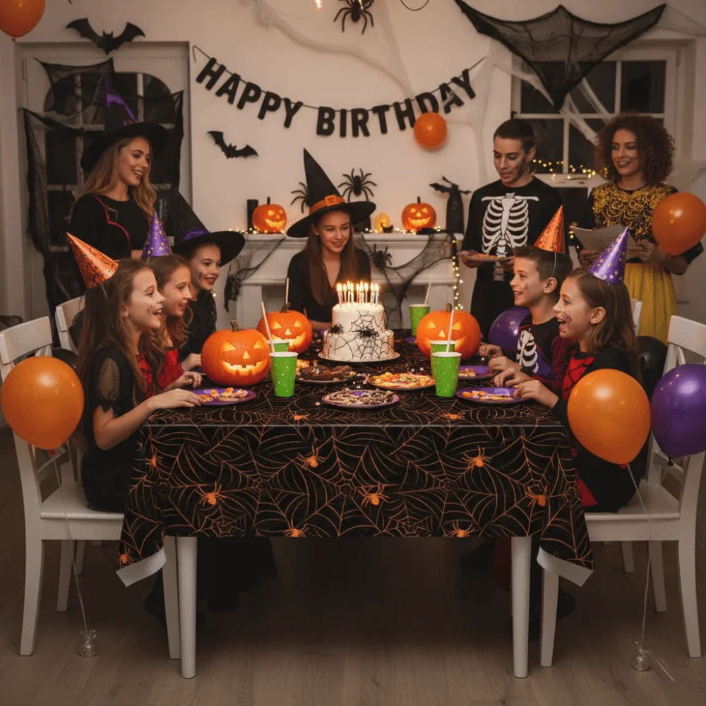 Plastic Halloween Disposable Spider Web Tablecloth Stain-resistant Oil-resistant Cobweb Party Tablecloth Thickened Rectangular
