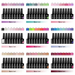 MSRUIOO 8pc Gel Nail Polish Kits Summer Colorful Semi Permanent UV LED Gel Polish Set Glitter Nail Art Varnish Design Manicure