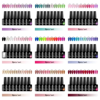 MSRUIOO 8 adet Jel Oje Kitleri Yaz Renkli Yarı Kalıcı UV LED Jel Lehçe Seti Glitter Nail Art Vernik Tasarım Manikür