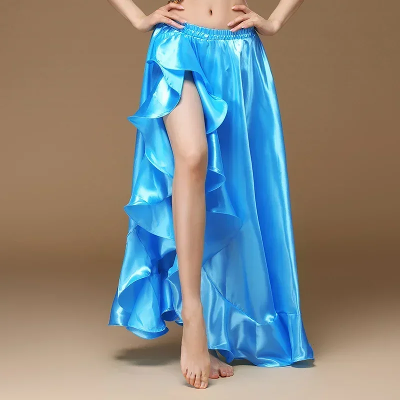 2023 New Belly Dancing Side Pulling Long Satin Skirt Lady Belly Dance Skirts Women Sexy Oriental Belly Dance Skirt Professional