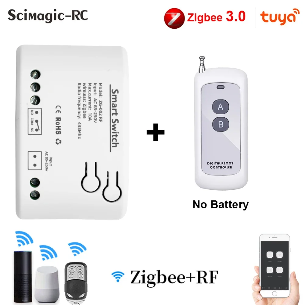 

Using Zigbee Tuya Wifi and 433mhz RF Control Relay Switch 220V 1 Channel Garage Door Work With Alexa Google Home