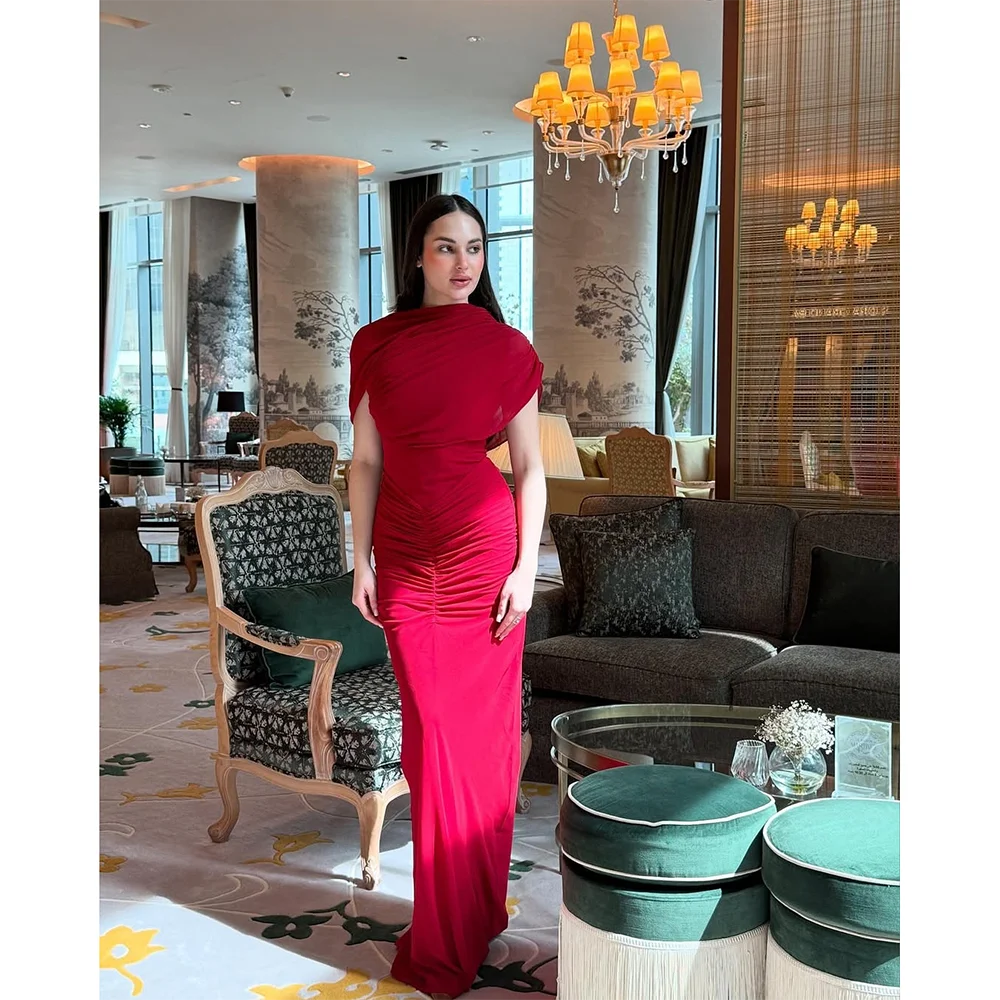 

Modern Wedding Party Dresses for Women O-Neck Straight Long Evening Gowns Red Floor Length Elegant Prom Dress Customized