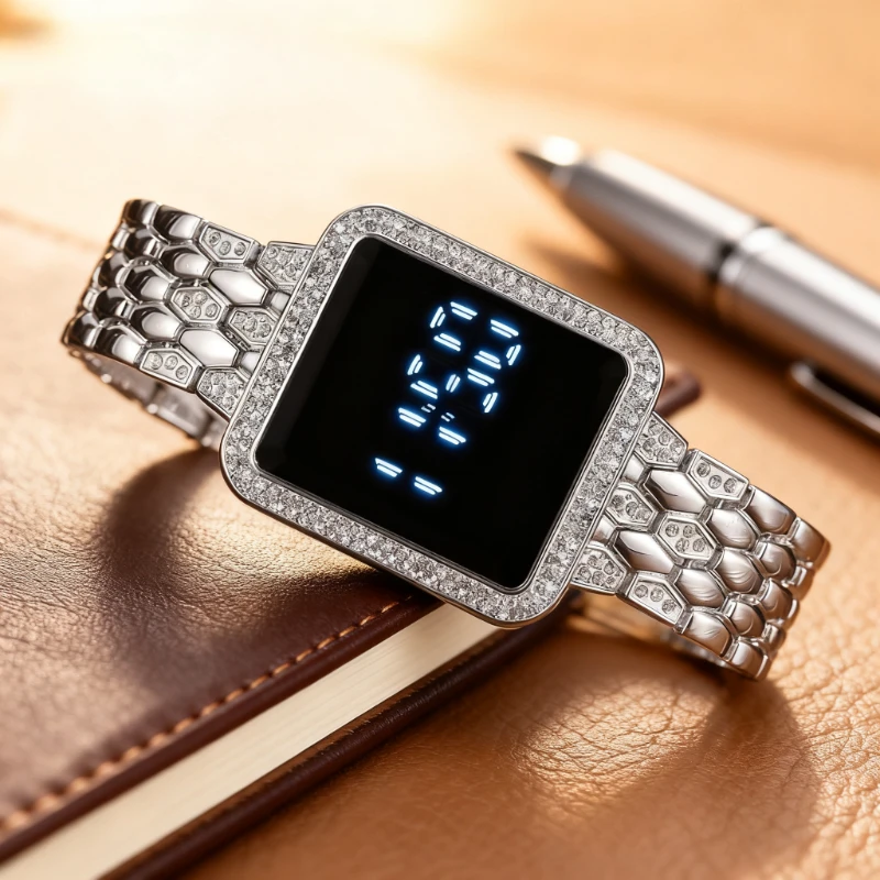 

Роскошные женские цифровые часы, простые квадратные светодиодные женские часы, сенсорный ремешок из сплава, модные электронные женские часы Reloj Para Mujer