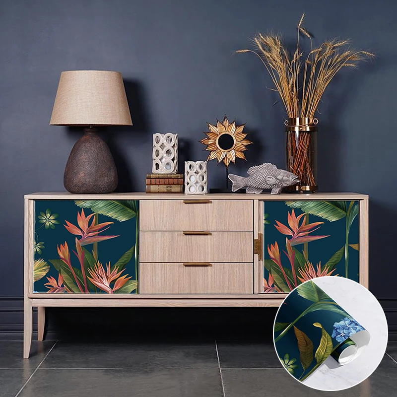 Papel tapiz Floral de bosque lluvioso Tropical, vinilo impermeable de pelar y pegar, decoración de pared, hojas azules, pegatina extraíble para