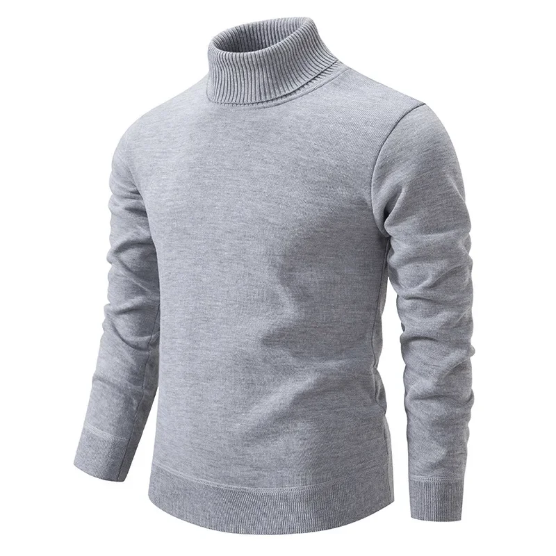 Sweater Fleece Musim Dingin Pria, Sweater Turtleneck Rajut, Pullover Rajut, Pakaian Rajut Tebal, Jumper Kasual Pria, Slim Fit, Sweater Polos