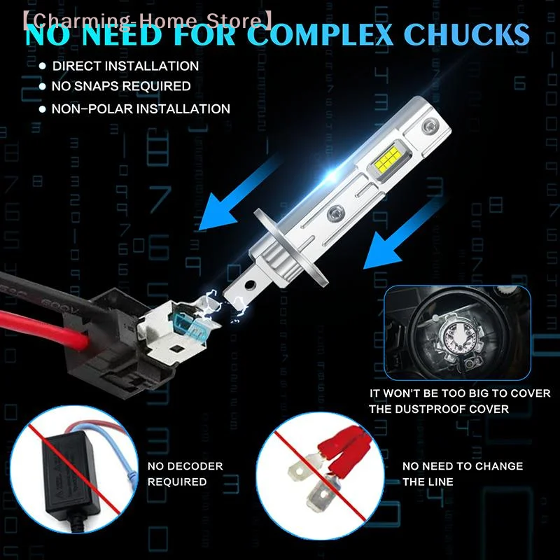 【M】2500W H1 LED Headlight Bulb CSP For Car Headlamp H1 Fanless Light Auto Diode Fog Lamps 12V White Automobile 24V