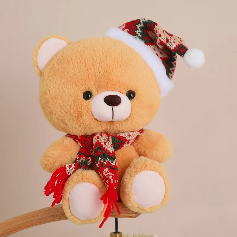 Série Natal Brinquedos Peluches, Lovely Bear Wear, Chapéu de Natal, Bichos de Pelúcia, 3 Cores, Boneca de Pelúcia, Decoração de Natal, 23cm