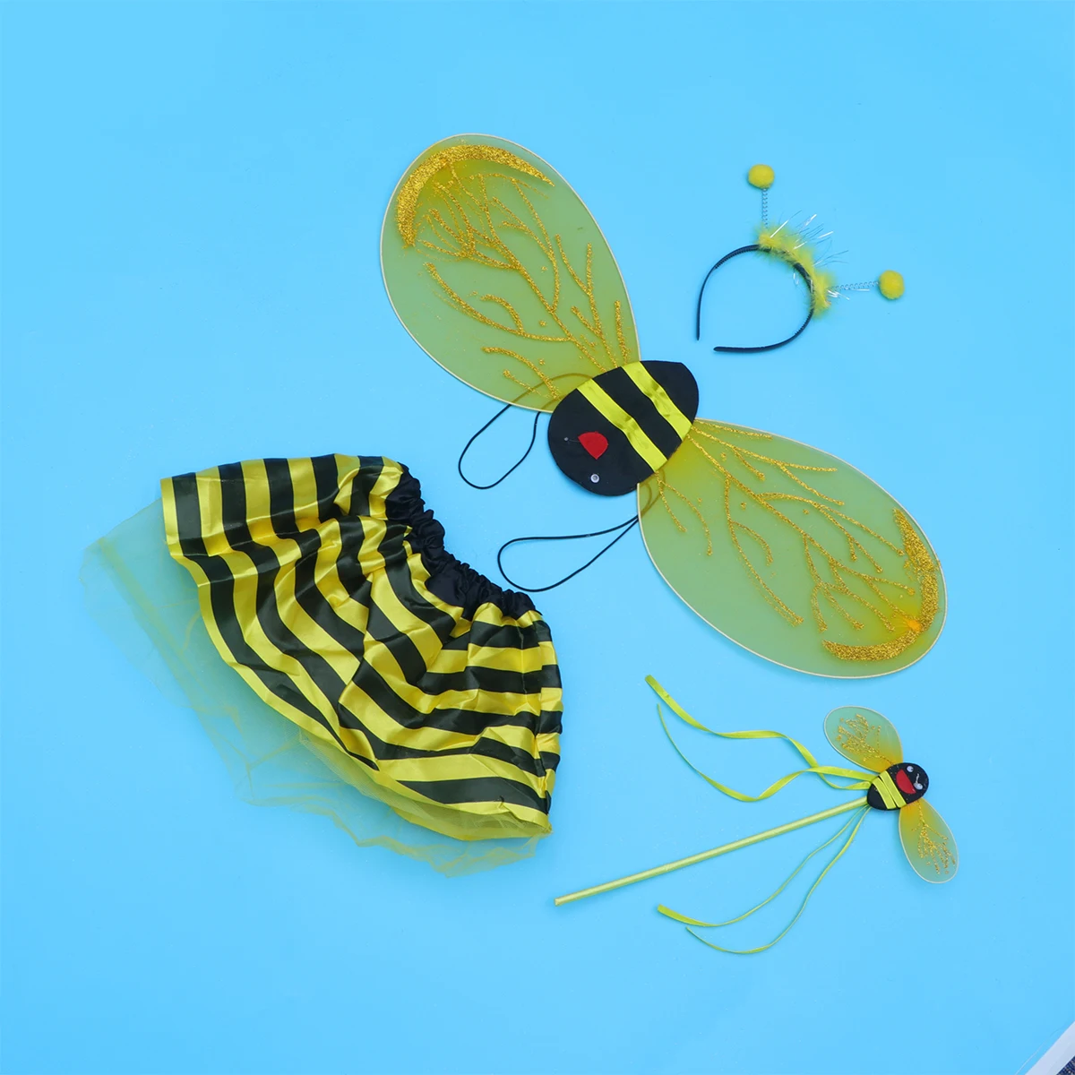 

4pcs 1 Set Kids Tutu Skirt Wings Insect Costume Set Yellow Creative Party Stage Outfit For Girl Children Dress Up Adorable