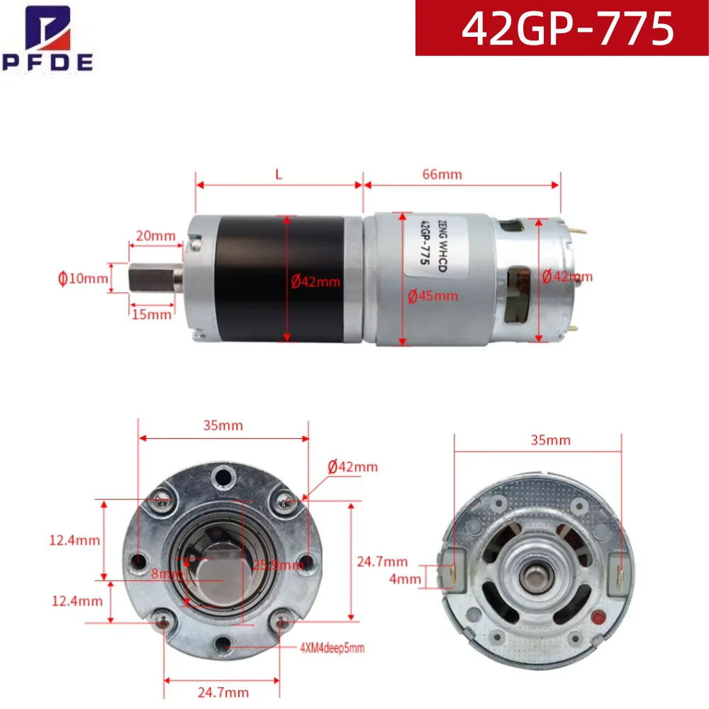 42GP-775 12V 24V DC Low Speed Long Life Super Powerful Torque 42mm Metal Planetary Gearbox Gears 775 Motor Planet Deceleration