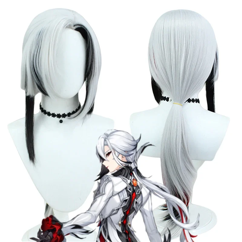 Gioco Genshin Impact Arlecchino Peruere parrucca Cosplay nero bianco capelli lunghi coda di cavallo parrucche sintetiche resistenti al calore Halloween Prop