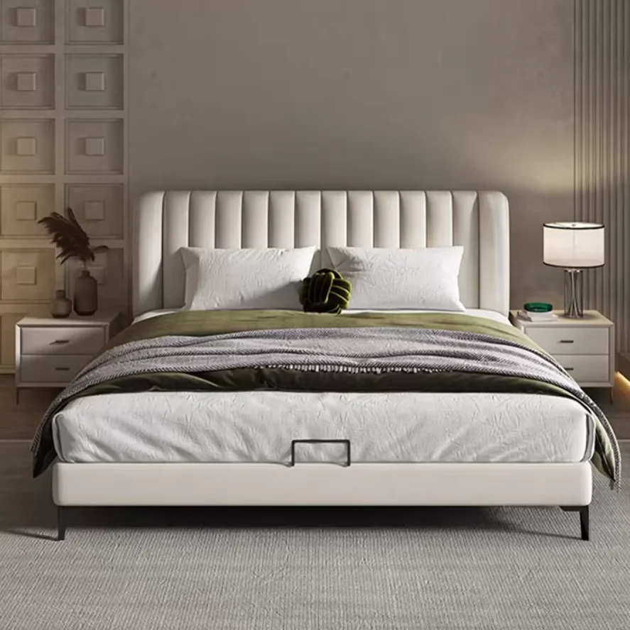 **Modern Style Leather Art Leather Bed Soft Bag Master Bedroom Double Bed Small Unit Space Saving Leather Bed