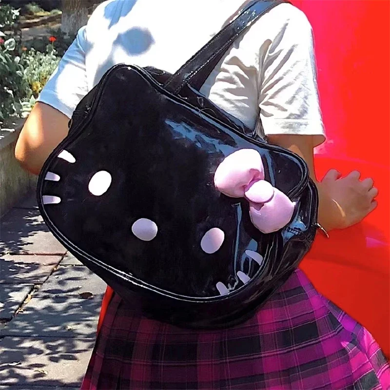 Kawaii Sanrio Hello Kitty Handbag Cute Cartoon Bow Student Large Capacity PU Shoulder Bag Girl Multifunctional Anime Storage Bag