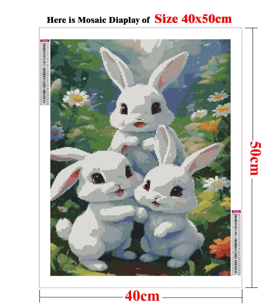 5D Diamond Painting DIY , Adorable White Rabbit , Cute Easter Nursery Art , Picture of Rhinestones Unique Easter Bunny Decor