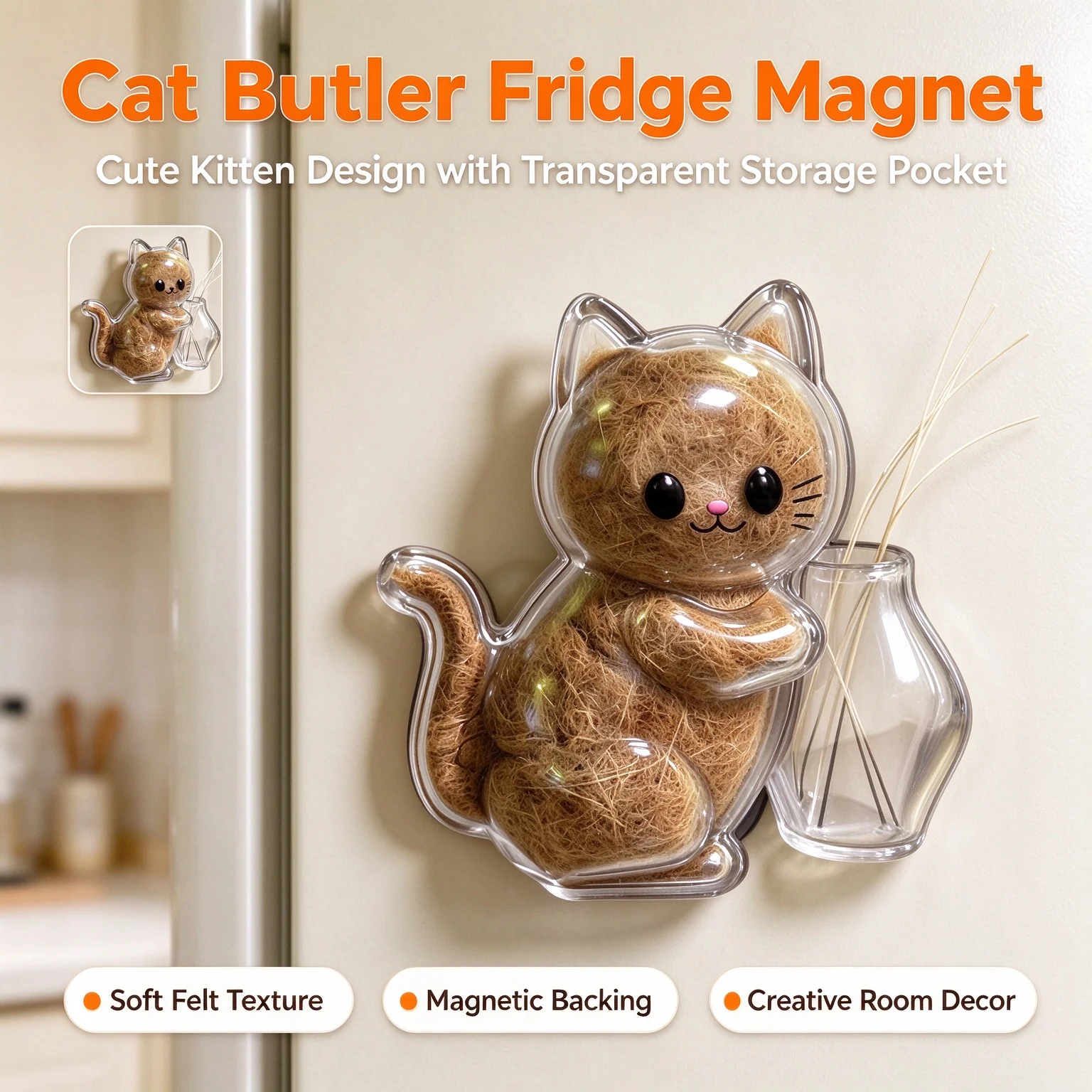 Cute Cat Shape Pet Fur Keepsake Box Clear Storage Fridge Magnet Creative Memorial Gift