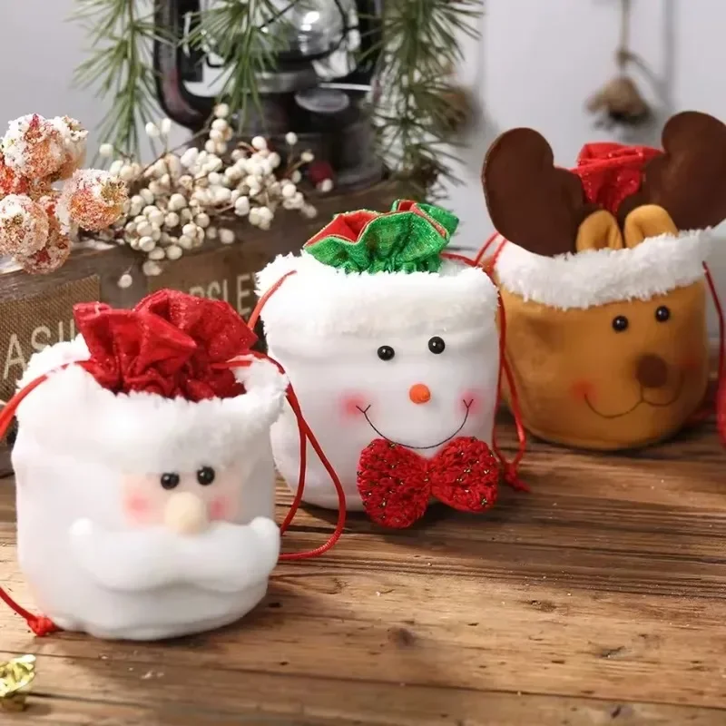 

1pc-Cartoon Santa Claus Snowman Christmas Eve Apple Package Elk Gift Bag Merry Christmas Deco Candy Handbag Happy New Year