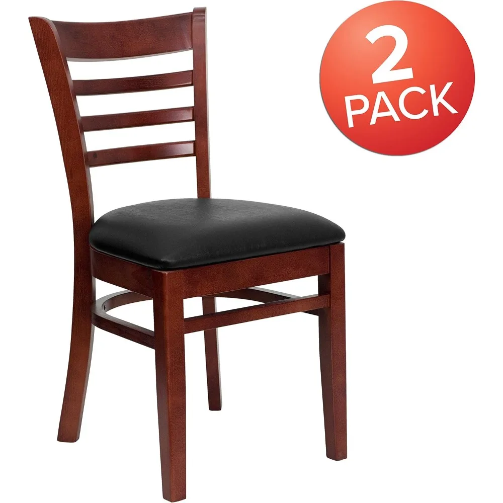 كرسي مطعم من خشب الماهوجني EMMA + OLIVER مكون من قطعتين - مقعد من الفينيل الأسود #6