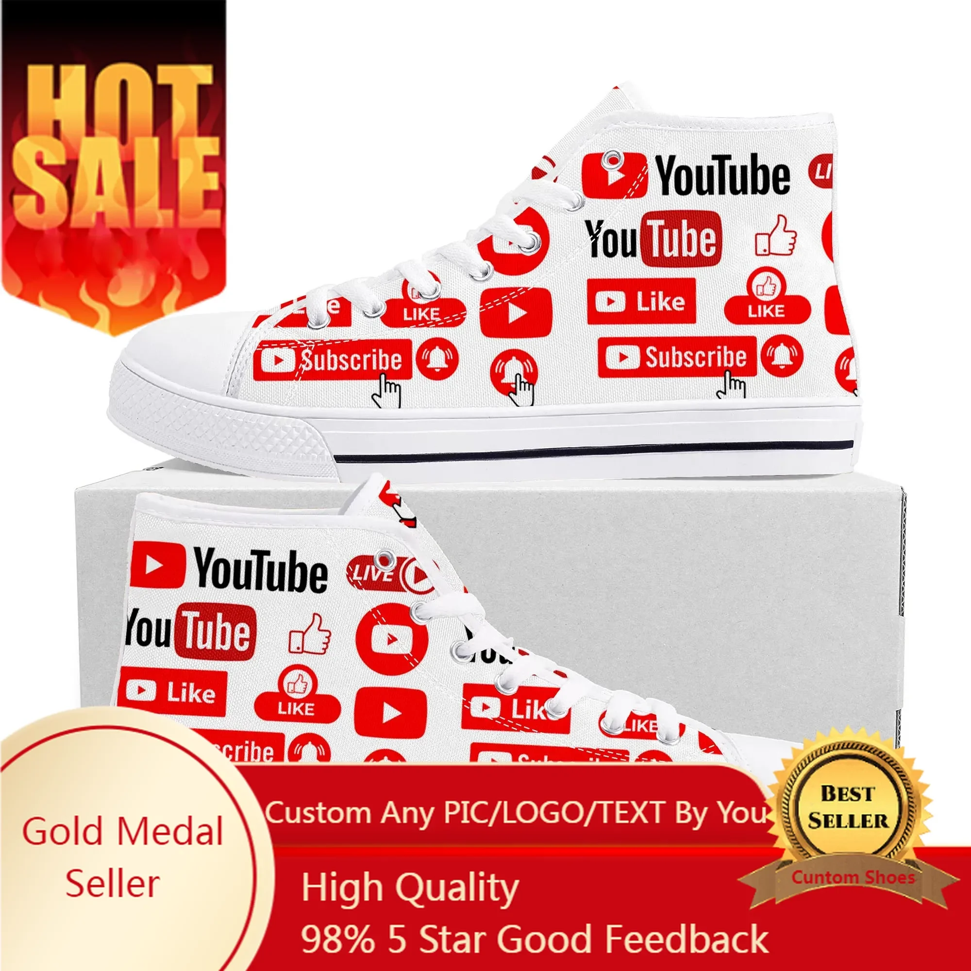 

YouTube Logo Design High Top High Quality Sneakers Mens Womens Teenager Canvas Sneaker Casual Couple Shoes Custom Made Shoe