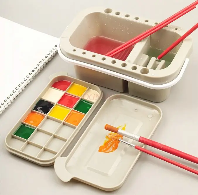 

1set Multi functional pen washing bucket, 3-in-1 pigment pen bucket with color palette, art student specific brush holder