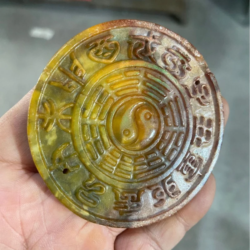 Atacado artesanato vintage xiuyan jade bagua tai chi doze placa de jade do zodíaco pulseira de jade streaming ao vivo fonte dropshipping jad