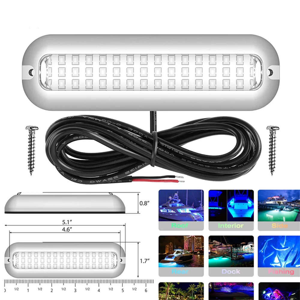 1 Pair 42LED Waterproof Stainless Steel Transom LED Light blue light interior