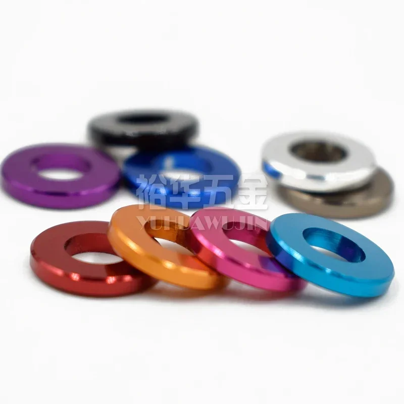 

TBRHZMK 10pcs M5 M6 aluminum alloy thicken flat washer gasket color 12mm outer diameter 2mm thickness