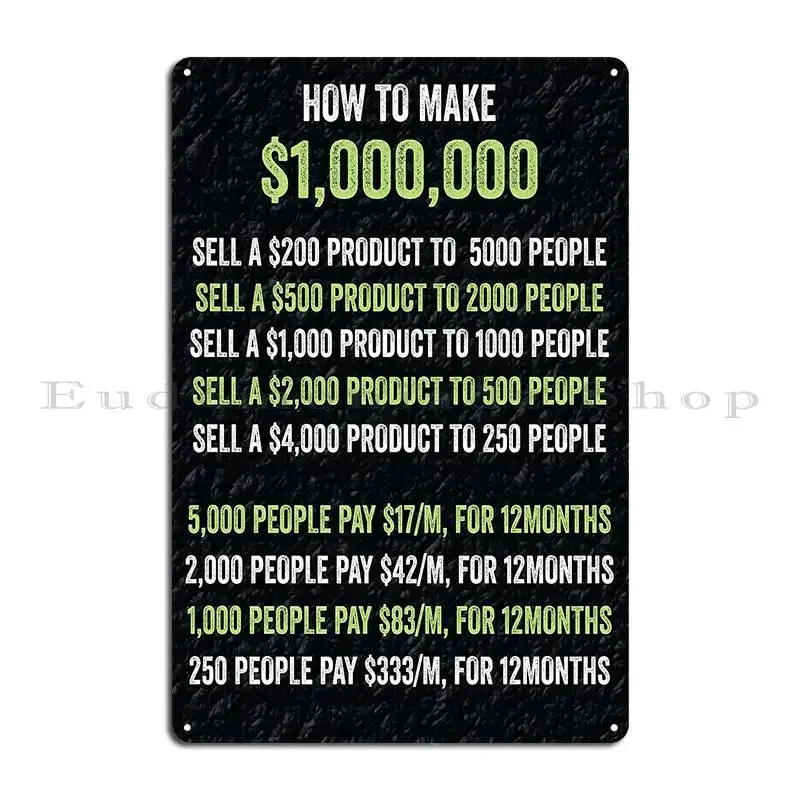 How To Make A Million Dollars Metal Plaque Poster Classic Create Customized Wall Cave Tin Sign Poster