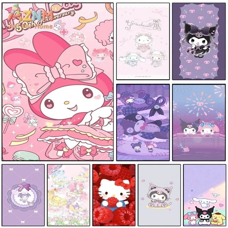 Sanrio My Melody Canvas Wall Art Unframed Print 50th Anniversary Big Bow Sweet Cartoon Poster for Bedroom Dorm Home Interior Wal