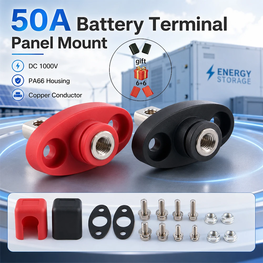 2/4PCS 50A Flame Retardant Single-Thread Rhombus Battery Terminal Screw Connection for Energy Storage