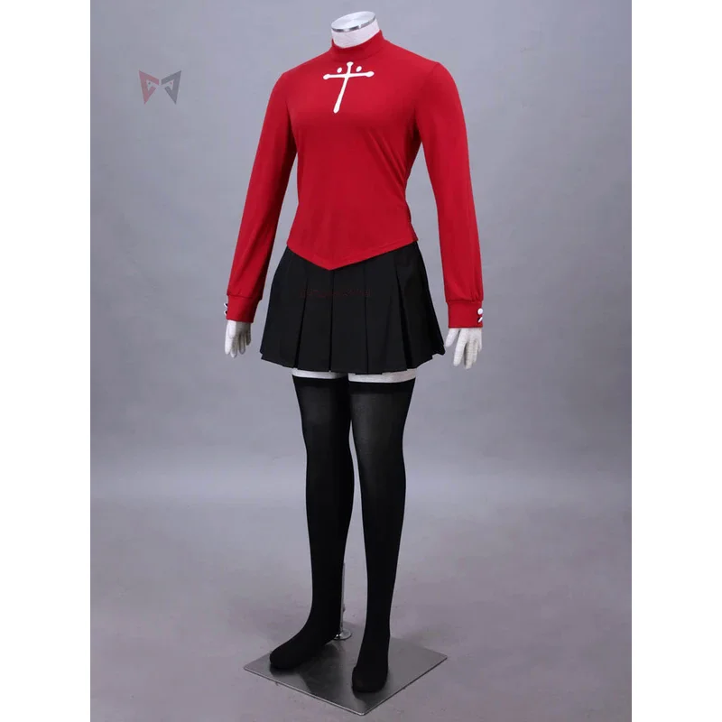 Anime Fate Stay Night Tohsaka Rin Cosplay Costume For Kids Children Girl Plus Size Red Shirt Skirt Stocking Hairpins Set