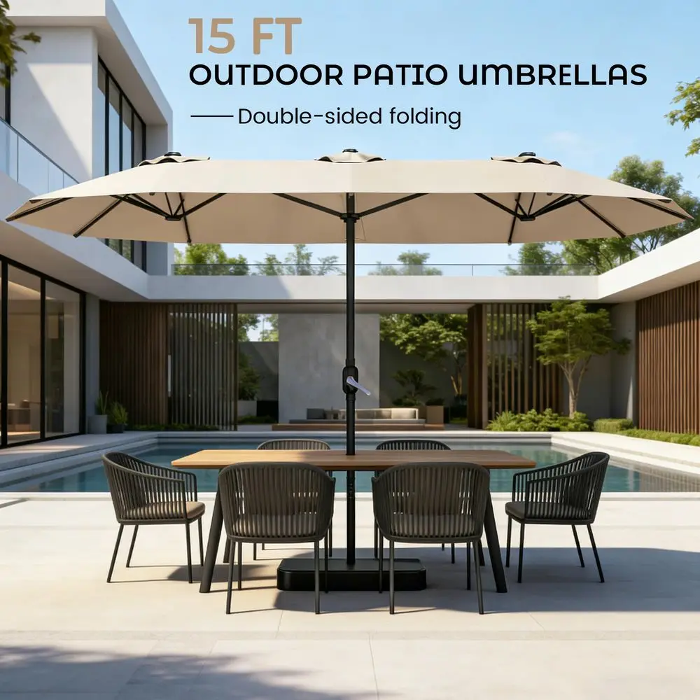 

15ft Patio Umbrella with Base,Large Outdoor DoubleSided Rectangle Umbrella with Crank Handle, Market Umbrella for Poolside Gard