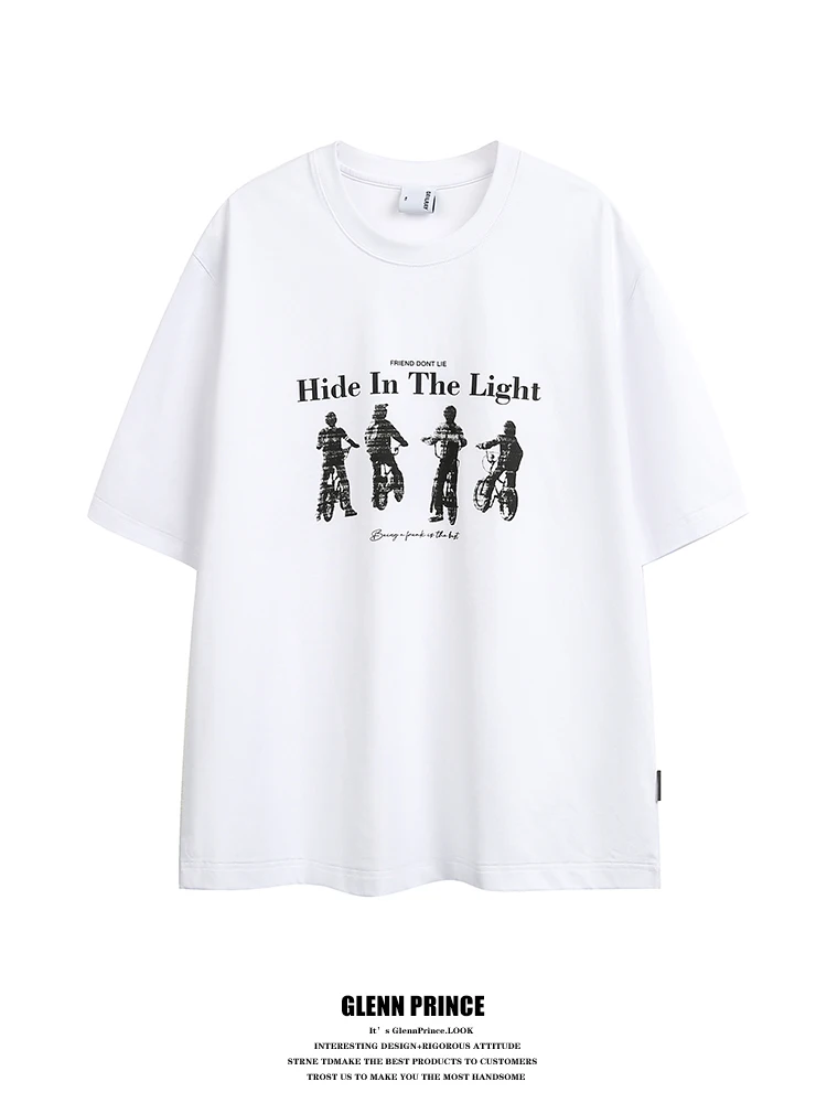 

American Retro Vintage Printed Short Sleeve T-Shirt Men's Summer Fashion Oversize Body Fit Cotton Polyester Blend Tee