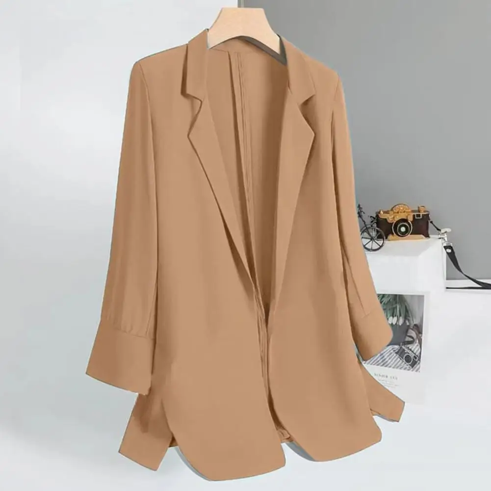 Thin Suit Coat Elegant Three-quarter Sleeve Women's Suit Coat Solid Color Loose Fit Open Front Office Lady Coat Workwear Women