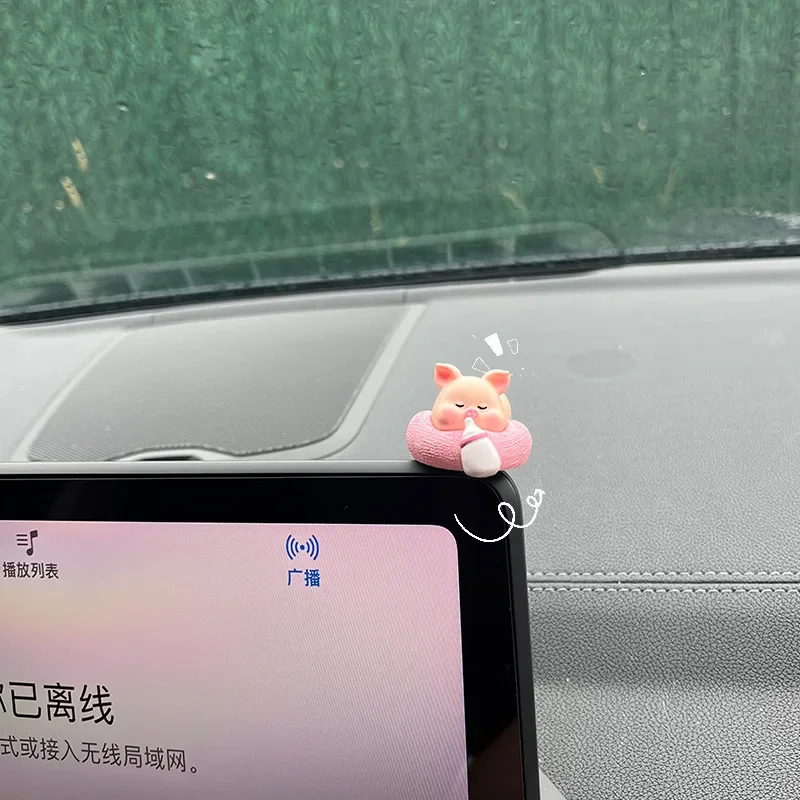 Kwaii Animals Car Center Console Resin Ornament Inner Door Pig Rabbit Panda Pillow Cute Car Decoration Accessories Interior