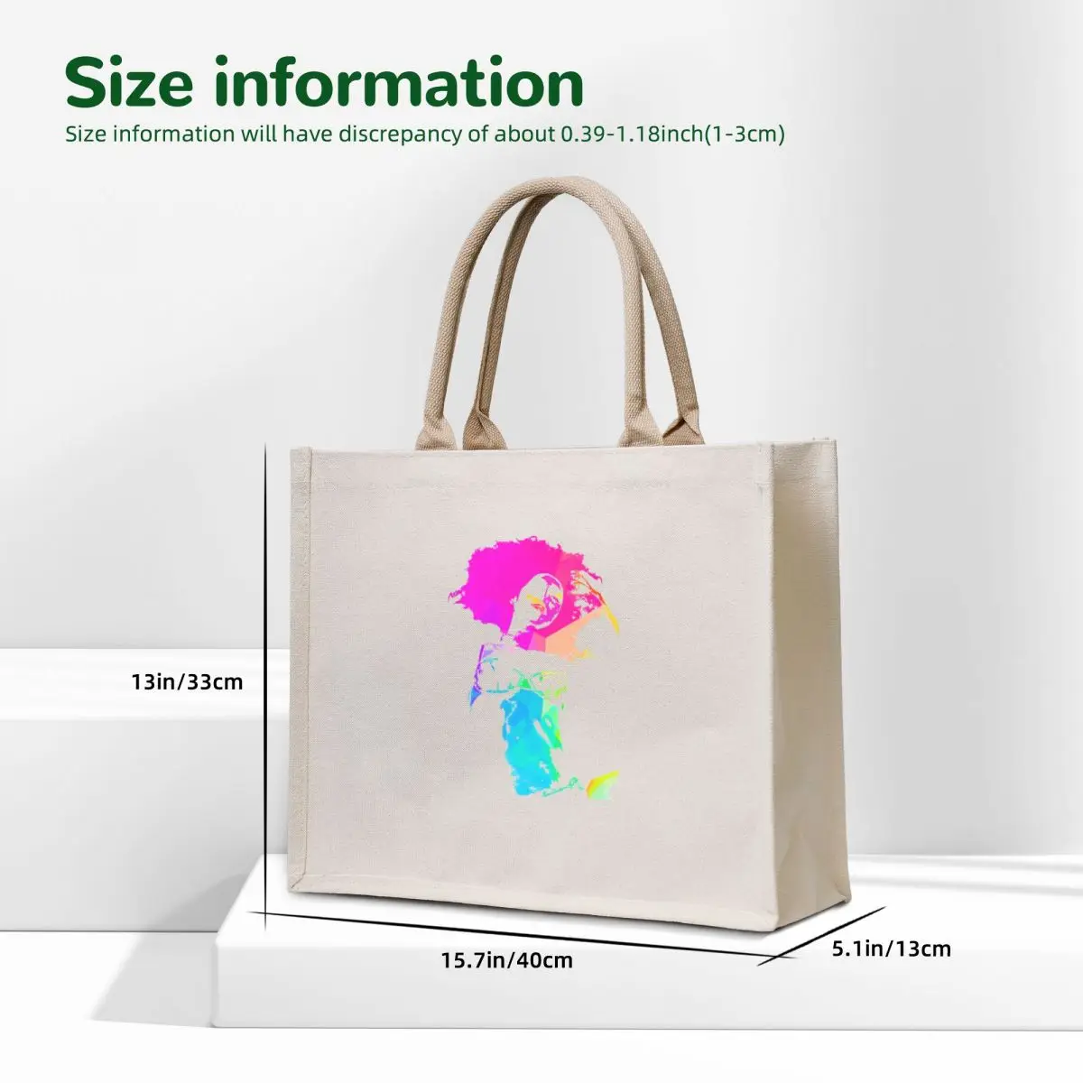 Rainbow Watercolor Woman Tote Bag reusable shopping bag shopper bag women Big women