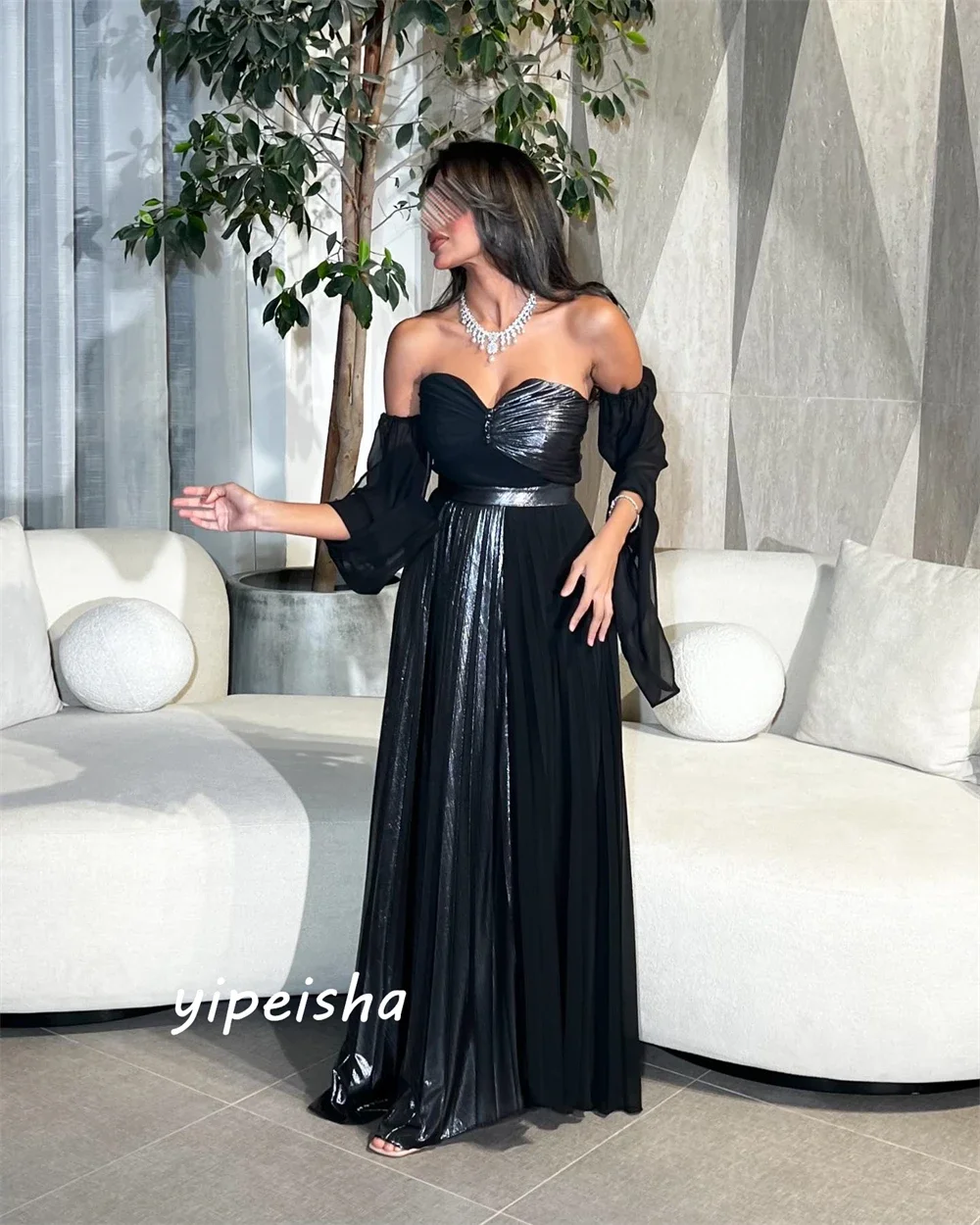 Customized Yipeisha Prom Dress Elegant Sizes Available Strapless A-line Party Dresses Floor Length Chiffon Evening Saudi Arabia