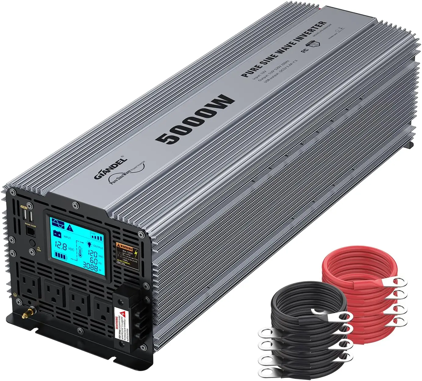 Pure Sine Wave Power Inverter Converts DC 12 Volt to AC 120 Volt with Hard Wire Terminals & Push Mount Remote Control