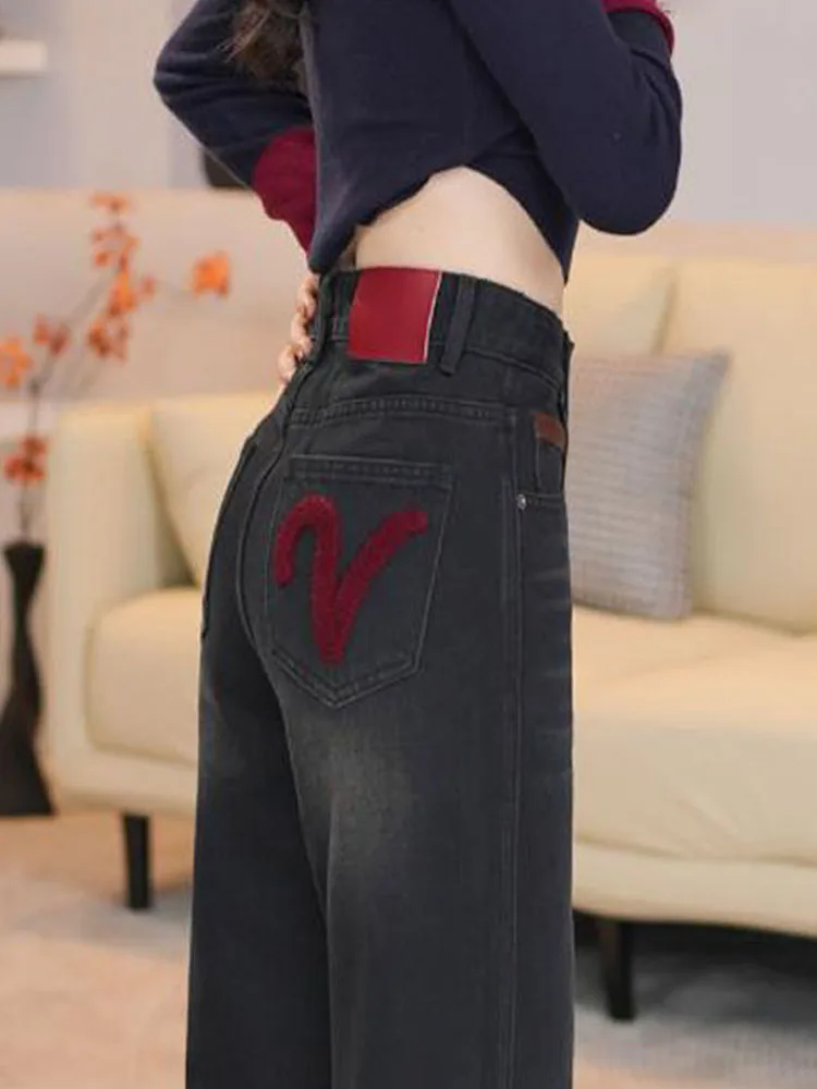 

Прямые джинсы Bla для женщин, свободного кроя, с высокой талией, длинные брюки, осенне-зимняя новинка, модные молодежные широкие брюки