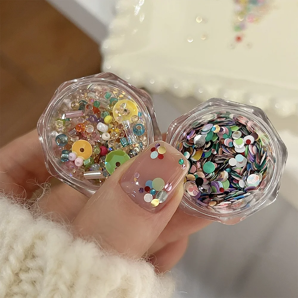 1pcs 3D Cute Polka Dots Nail Art Sequins Round Slice Mixed Beaded Rhinestones Nail Charms DIY Spliced ​​Paillette Manicure Decor