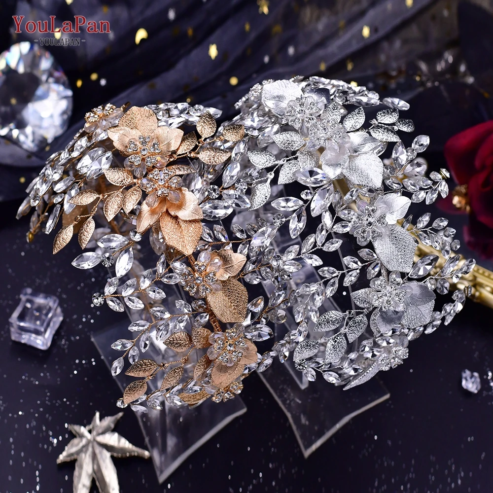 

YouLaPan Wedding Bridal Headband Head Jewelry for Women Tiara Golden Leaves Flower Headpieces for Wedding Crown Headwear HP391