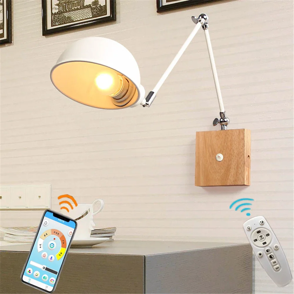 

Nordic Wood Bedside wall lamp On Off switch APP Control Bedhead Wall Lights Adjustable Indoor Home Decoration Drop Shipping