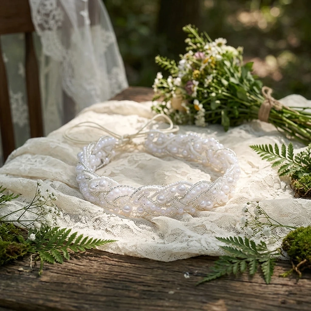 Elegant Headband Beaded Hair Accessory for Bridal Wedding Party Forest Style Pearl Hairband Graceful Bride Gift Jewelry