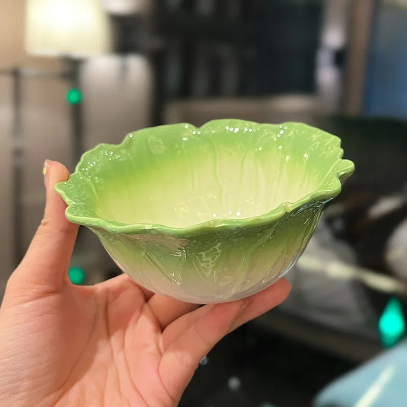 Creative Home Tableware Ceramic Cabbage Color Matching Pastoral Style Rice Ramen Bowl +Plate High-Grade Green Tableware